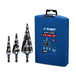 ЗУБР BLACK FORCE 3 шт., 4-32мм, винтовая проточка, набор ступенчатых сверл, ПРОФЕССИОНАЛ / 29671-4-32-H3